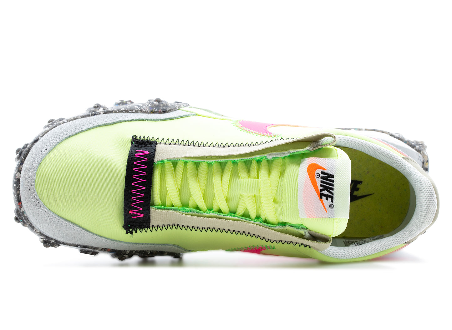 Women's Nike Waffle Racer Crater in Barely Volt / Pink Blast